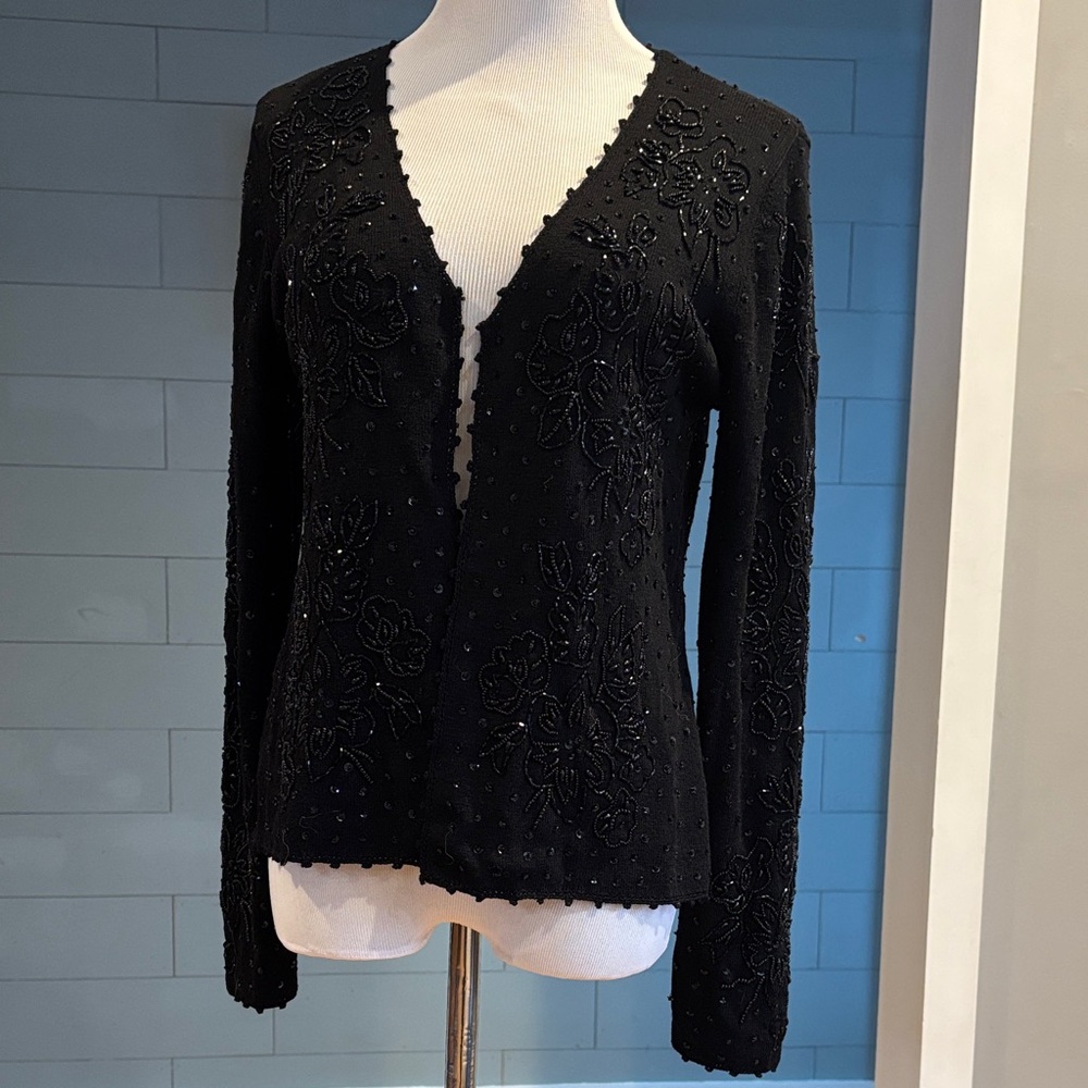 DKNY Black Beaded Floral‎ Embellished Cardigan